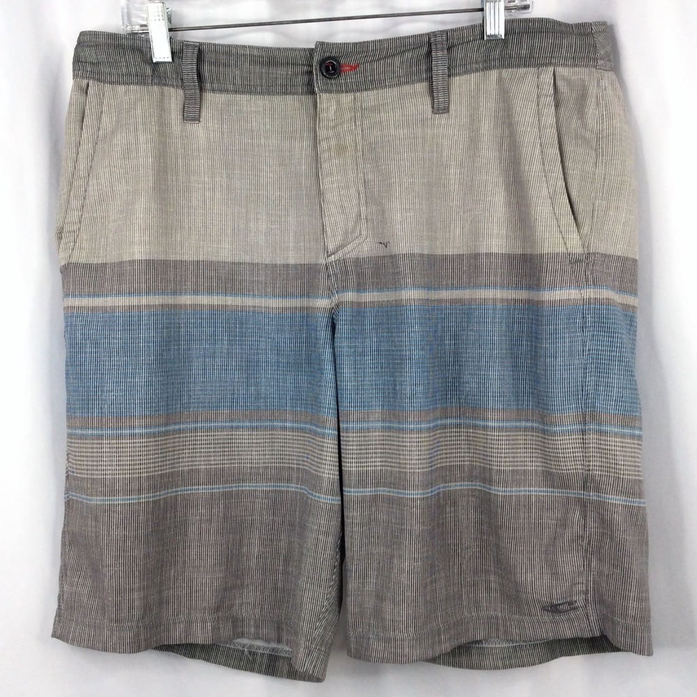 O'Neill Hybrid Board Shorts Men's Size 36 Gray Blue Striped Swim